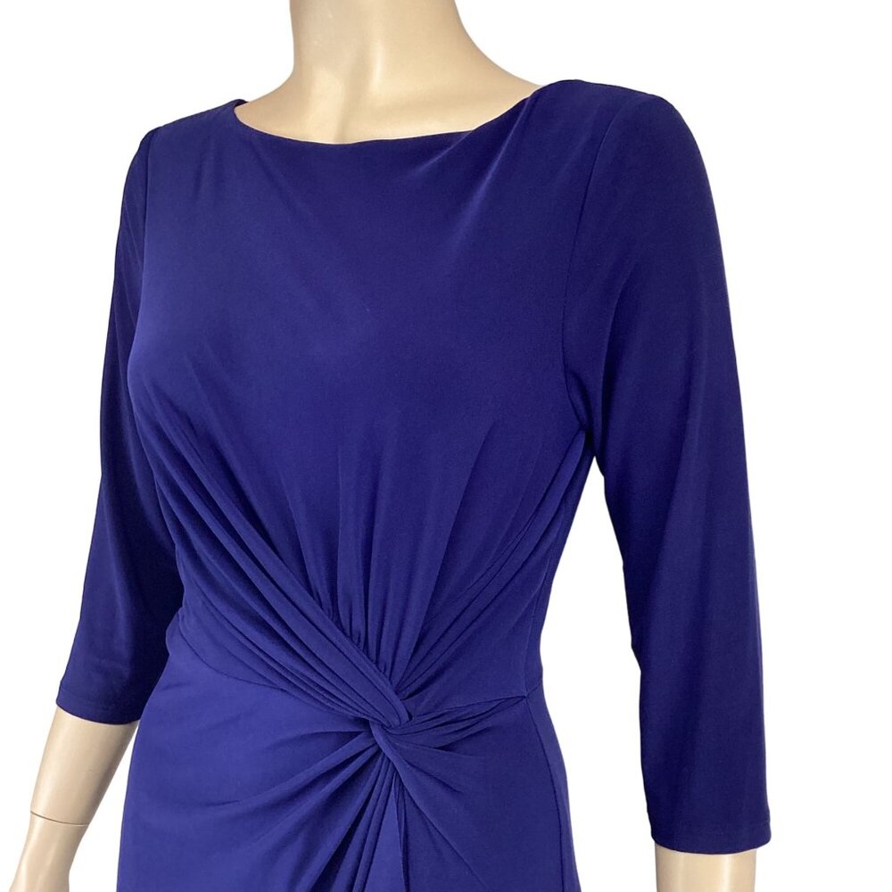 Lauren Ralph Lauren Dress‎ Size 4 Womens Blue 3/4 Sleeve Ruched Waist Ruffle - Picture 5 of 7